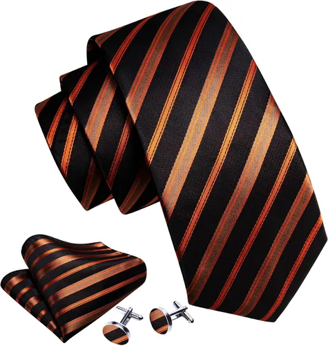 Vista 52 de Barry.Wang Juego de corbatas para hombre, corbata de seda a rayas, tejido a cuadros, gemelos formales, negocios, boda