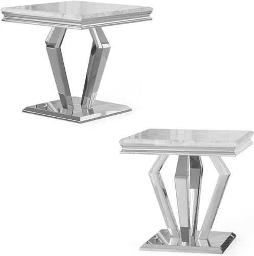 Vista 13 de ACEDÉCOR Mesa auxiliar cuadrada de 22 pulgadas, mesa auxiliar plateada con elegante parte superior de mármol sintético y base en forma de diamante