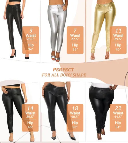 Vista 4 de Hybrid & Company Pantalones de piel sintética para mujer, ajustados, elásticos, a la moda