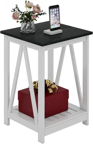 Vista 10 de Mesa auxiliar, mesa auxiliar cuadrada de granja con estante de listones, 15.7 pulgadas, gris oscuro