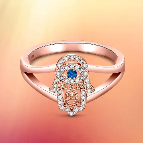Vista 8 de Hamsa - Anillo para el mal de ojo para mujer, anillo de plata de ley con mano de Fátima, oro rosa, protección espiritual de la buena suerte, amuleto