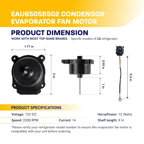 Vista 2 de [Actualizado 2026] Motor de ventilador de condensador de refrigerador EAU65058502 (4 pines CC 12 V) para LG LRMDS3006S LMWS27626S LFXS26596S