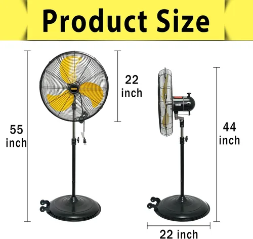 Vista 4 de HiCFM Ventilador de pedestal de 20 pulgadas, inclinación de 50°, 3 velocidades, 5000 CFM, ventilador de pie de alta velocidad con motor potente