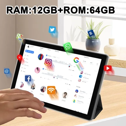 Vista 2 de NOVOJOY Tableta Android de 10 pulgadas con estuche y lápiz capacitivo con puerto USB Android 15 Tablet 2.0GHZ 2MP+8MP Cámara dual 6000mAh 12GB RAM