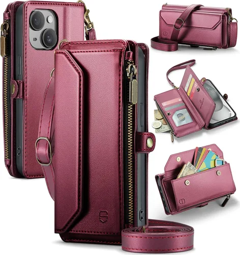 Vista 35 de Strapurs - Funda magnética desmontable para iPhone 15, color negro Compatible with Magsafe, Crossbody Wrist Strap, RFID Blocking 9-Card Holder