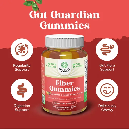 Vista 2 de Gomitas de fibra prebiótica sabrosas para adultos, suplemento alto en fibra, vitaminas para adultos con raíz de achicoria soluble en prebióticos