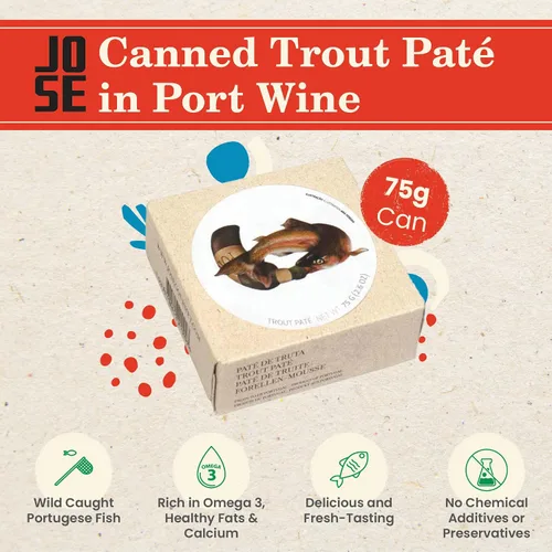 Vista 3 de Jose Gourmet Paté de trucha con vino de Oporto, 2.65 oz, paquete de 8