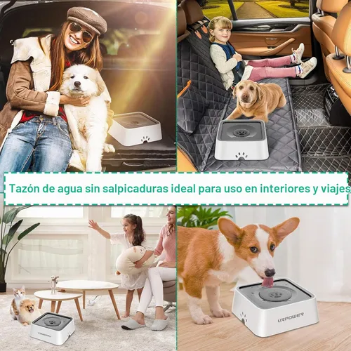 Vista 6 de URPOWER Tazón de agua para perros de 2.5L 85oz de gran capacidad; dispensador de agua para mascotas sin derrames, alimentador lento a prueba