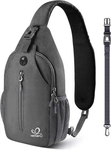 Vista 13 de Waterfly - Mochila cruzada tipo bandolera para viajes y caminatas, bolsa de pecho, Gris, talla única