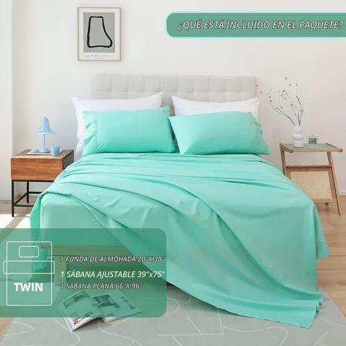 Vista 6 de Whitney Home Textile Juego de Sábanas Twin, Sábanas de Cama de Microfibra Suave de Hotel Tamaño Twin, Bolsillo Extra Profundo, Juego de Sábanas