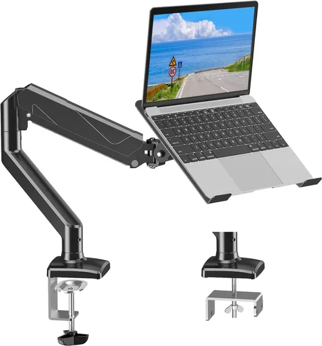 Vista 10 de MOUNTUP Soporte de escritorio para laptop, soporte ajustable para portátil de 17 pulgadas o monitor de 32 pulgadas, soporte de brazo para portátiles