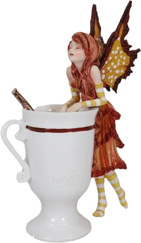 Vista 3 de Ebros Gift Amy Brown Otoño Temporada Vacaciones Sidra de Manzana Calabaza Especias Canela Té Hada Figura Coleccionable 6.25 pulgadas de alto Taza