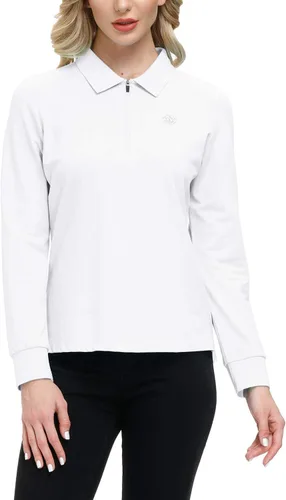 Vista 40 de JINSHI Polo de golf para mujer, de manga larga, con cremallera, deportiva, de secado rápido, atlética, casual, ajustada