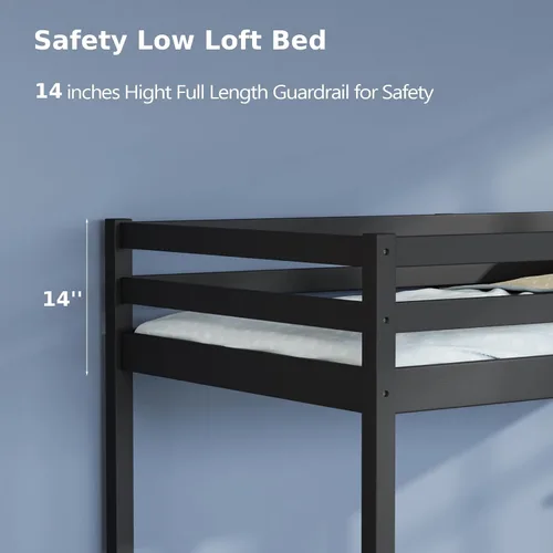 Vista 3 de VINGLI - Cama tipo loft baja de 47'' para junior con escaleras, cama de madera tamaño individual para adultos, niños y adolescentes jóvenes, sin