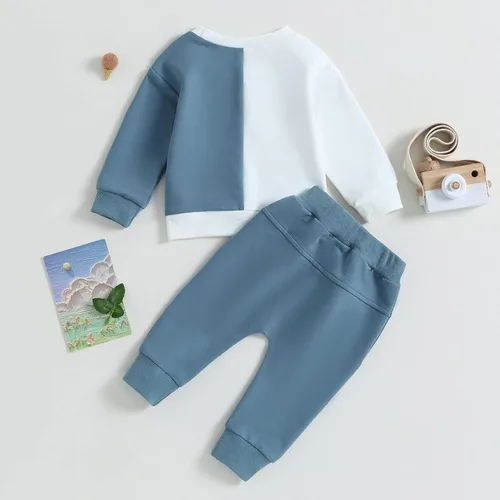 Vista 4 de Ehfomius Conjunto de 2 piezas de sudadera con cuello redondo y manga larga para bebé niño para otoño e invierno