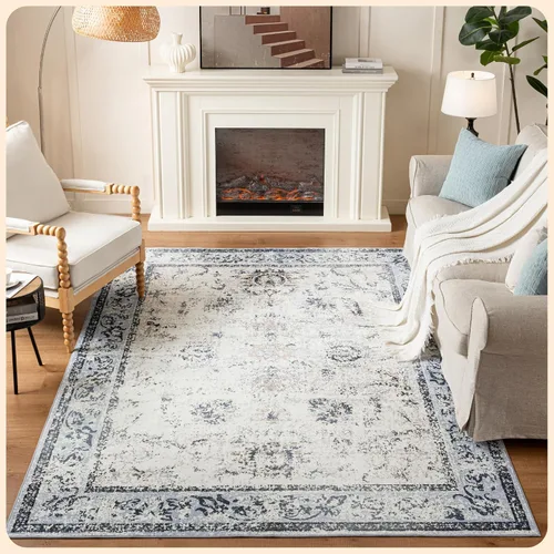 Vista 71 de Istana Alfombra larga antideslizante de 2.5 x 8 para el hogar, para pasillo y cocina, lavable, sedosa y suave al tacto, elegante, color azul y marfil