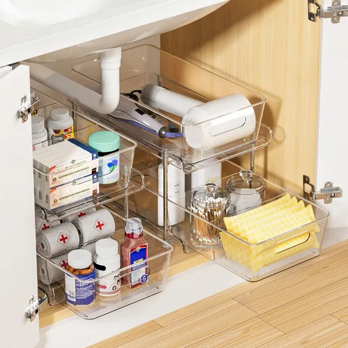 Vista 14 de Vtopmart Paquete de 2 organizadores de plástico más grandes para baño y cocina debajo del fregadero (M-superior)