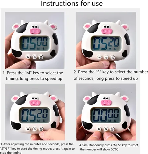 Vista 7 de Temporizador de cocina, cuenta regresiva de animales de dibujos animados, temporizador de cocción digital con magnético, reloj visual LCD