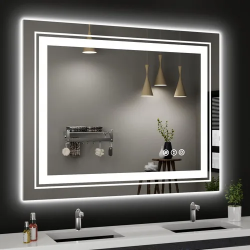 Vista 16 de Snowdool - Espejo de baño LED, de 24 x 36 pulgadas, con luz delantera y trasera, antiempañamiento, espejo de tocador de baño para pared, con función