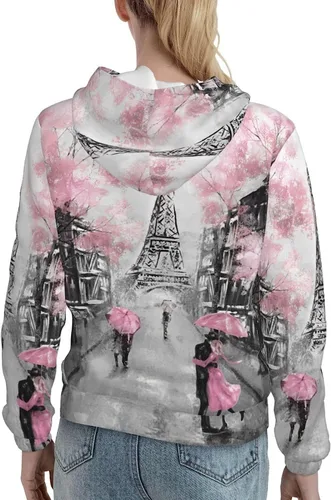 Vista 6 de Sudadera con capucha para mujer, Torre Eiffel y Amante de París para mujeres y niñas