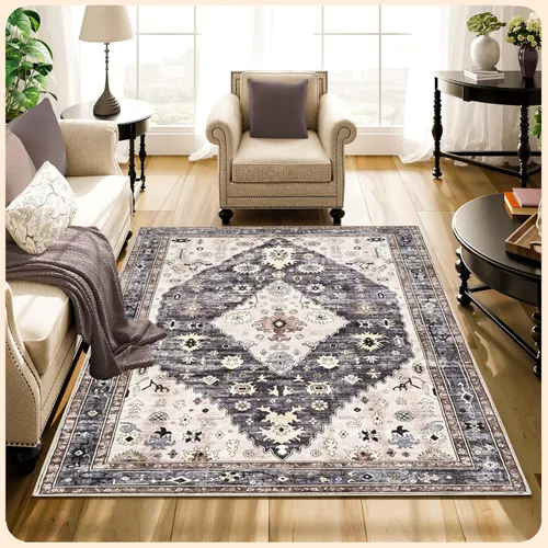 Vista 380 de Istana Alfombra larga antideslizante de 2.5 x 8 para el hogar, para pasillo y cocina, lavable, sedosa y suave al tacto, elegante, color azul y marfil