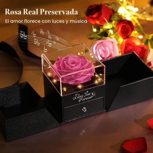 Vista 2 de Emibele - Regalos de rosa preservada para mujer, caja de rosa eterna con collar de corazón, regalos románticos con mensaje "te amo" para mujeres
