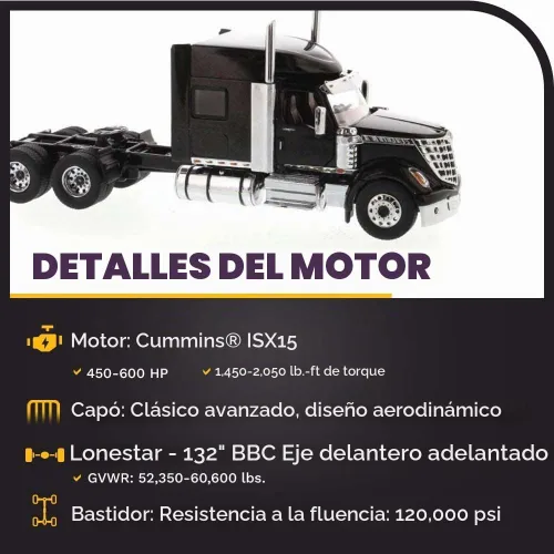 Vista 3 de International Lonestar Sleeper Cab Truck Tractor Negro 1/50 Diecast Modelo por Diecast Masters 71023