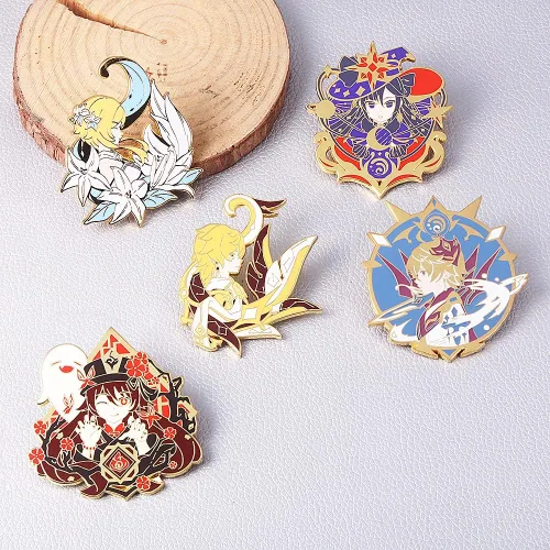 Vista 4 de Genshin Impact Hutao Broche Broche esmaltado de personajes Hutao Cosplay Broche de solapa Regalo para fanáticos mujeres y niñas Metal Sin gemas