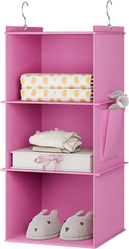 Vista 11 de YOUDENOVA Organizador colgante de armario, estantes de almacenamiento colgantes de 3 repisas, beige