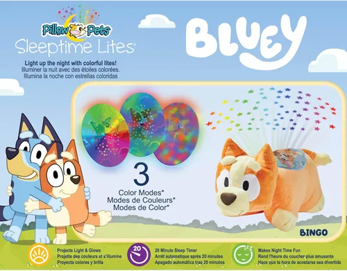 Vista 6 de Pillow Pets 28 cm BBC Studios Bingo Juguete de peluche de animal de peluche suave - Almohada suave para dormir con luz