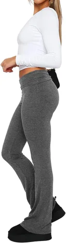 Vista 4 de Hafailia Leggings casuales y suaves para mujer, ajustados, doblados sobre la cintura, pantalones de yoga