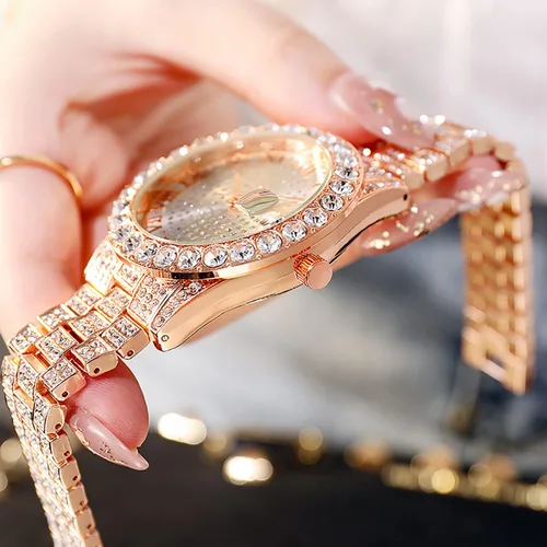 Vista 5 de ADSBIAOYE Reloj unisex de lujo con diamantes de moda, esfera grande, números romanos con calendario
