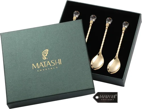 Vista 2 de Matashi Cuchara de postre chapada en oro de 24 quilates (juego de 4) – Regalo del día de San Valentín para ella – Vajilla elegante para cena