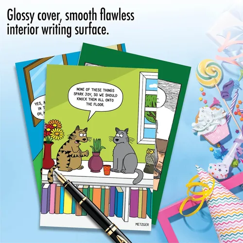 Vista 5 de NobleWorks Surtido de 3 tarjetas de felicitación de cumpleaños con sobres (3 diseños, 1 cada uno) Cat Laughs VC2805BDG-C1x3