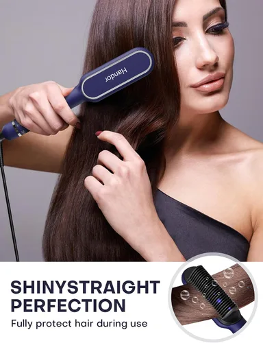 Vista 5 de Handor Cepillo alisador de cabello Pro Ionic para mujer, 9 ajustes de temperatura con pantalla LED, calor rápido de cerámica Hot Tech, 250°F-410°F