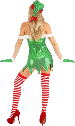 Vista 4 de FUN Costumes Disfraz de elfo con purpurina verde para mujer sexy