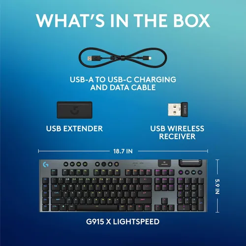 Vista 9 de Logitech G Teclado mecánico inalámbrico Lightspeed 915 X para juegos, teclas PBT de doble disparo, teclas totalmente programables, teclados RGB