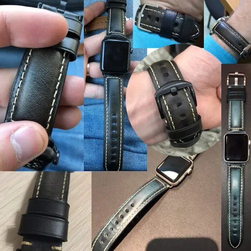 Vista 6 de Carty Mens Oil Wax Calfskin Handmade Leather Watch Band 20mm 22mm 24mm Watch Straps Black Brown Blue Vintage