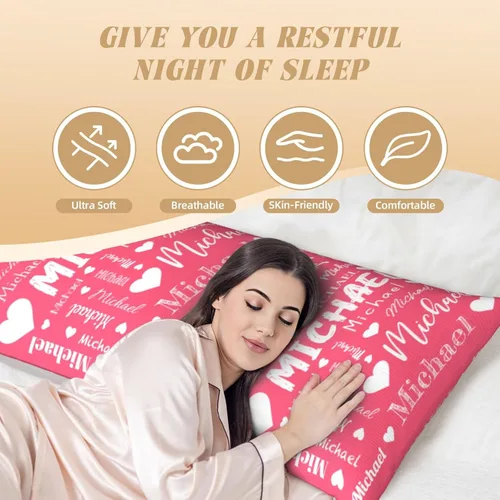Vista 4 de Funda de almohada corporal personalizada con nombre (20 x 54 pulgadas), funda de almohada de cuerpo largo personalizada para niños, mamá, papá