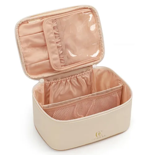 Vista 27 de OCHEAL - Bolsa de maquillaje portátil para cosméticos, estuche organizador de viaje de gran capacidad para mujeres, bolsa de aseo para niñas