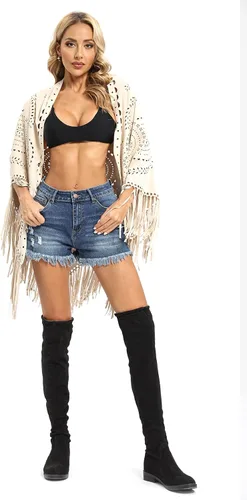 Vista 6 de Datangep Fashion - Bufanda de gamuza sintética para mujer, corte láser, triángulo, estolas, capa con chales de borla