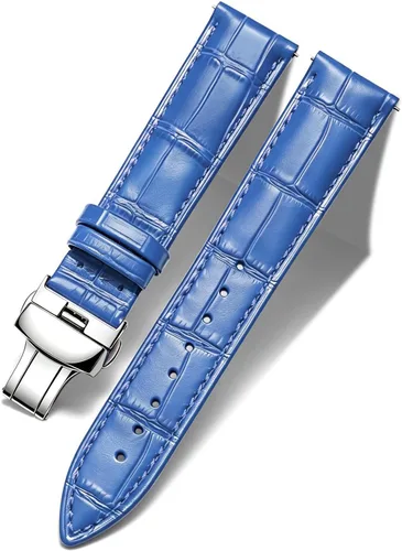 Vista 13 de BINLUN Leather Watch Strap, Quick Release Genuine Leather Replacement Watch Band with Butterfly Deployment Buckle for Men and Women, 12mm-24mm Blanco