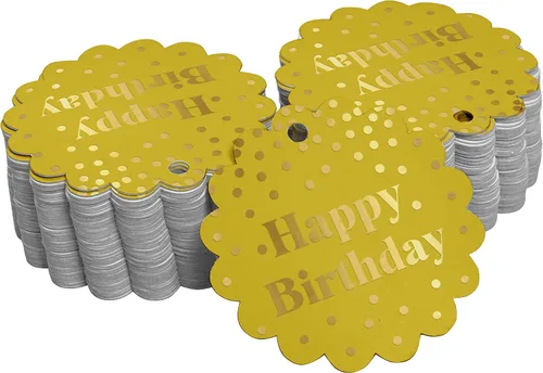Vista 10 de Etiquetas de papel para colgar con texto en inglés «Happy Birthday» (50 unidades)