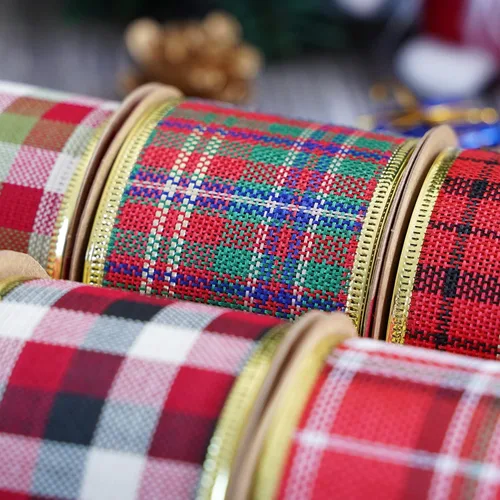 Vista 7 de MEEDEE - Cintas de Navidad a cuadros de 2.5 pulgadas, 6 rollos, 36 yardas con alambre para decoración de árbol de Navidad y guirnaldas