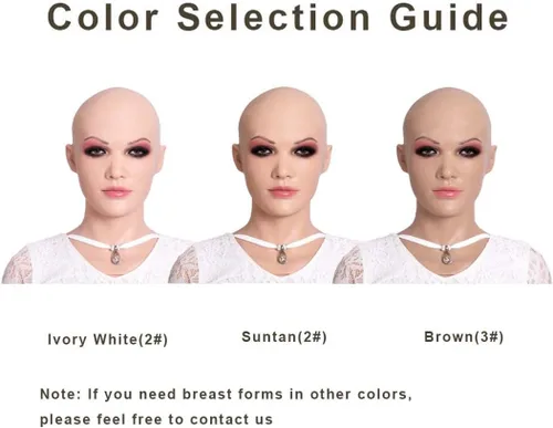 Vista 5 de SUAISKR Máscara de cabeza femenina de silicona realista hecha a mano para Halloween Beauty Face para Crossdresser Cosplay