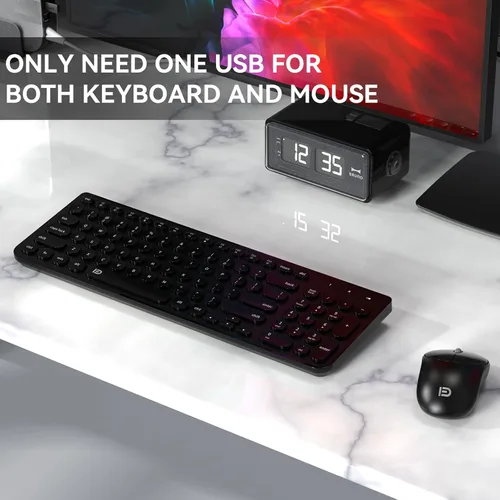 Vista 2 de iK6630 - Combo de teclado y mouse inalámbricos, 2.4 GHz, lindo juego de teclas redondas inalámbricas, ahorro de energía, silencioso y delgado combo