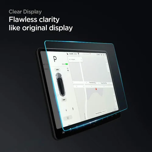 Vista 5 de Spigen Protector de pantalla transparente para el modelo 3 (2017-2023), modelo Y (2021-2025) 9H+ Tempered Glass, Glas.tR EZ FIT, Auto align tray