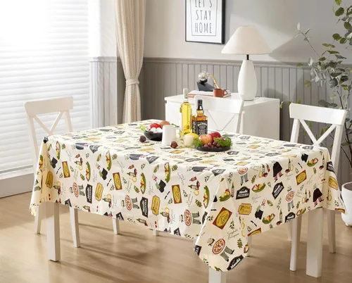 Vista 2 de Newbridge Mantel rectangular de vinilo de 52 x 70 pulgadas con reverso de franela, bistró chef italiano, chef novedoso para interiores y exteriores