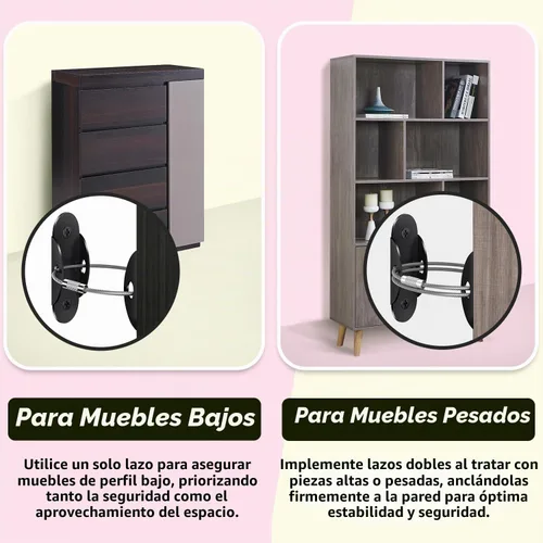 Vista 4 de RORMGO Anclajes antipunta para muebles (6 unidades), anclajes para muebles a prueba de bebés, correas de terremoto para muebles, aparador, pared