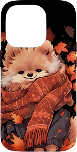 Vista 17 de Pomeranian Pom Autumn Fall Leaves Dog Thanksgiving Case for iPhone 17